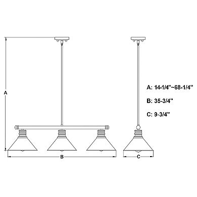 Akron 3L Bronze Farmhouse Linear Chandelier Island Pendant Fixture Pool Table Light