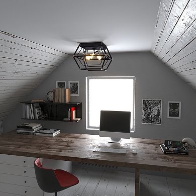 Bartlett 18-in W Bronze Industrial Cage Flush Mount Ceiling Light Fixture