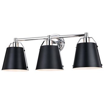 Barrington Black and Chrome Industrial Bathroom Vanity Wall Light Fixture with Metal Shade