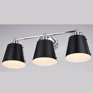Barrington Black and Chrome Industrial Bathroom Vanity Wall Light Fixture with Metal Shade
