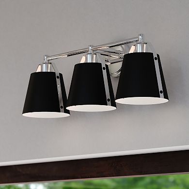 Barrington Black and Chrome Industrial Bathroom Vanity Wall Light Fixture with Metal Shade