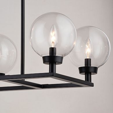 Lander 6 Light Matte Black Linear Chandelier Island Pendant Fixture with Clear Glass Globes