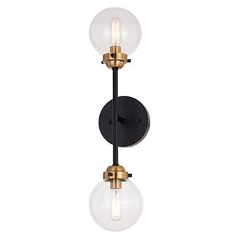Orbit Brass and Oil Rubbed Bronze Industrial MCM Wall Sconce Light Clear Glass Globe