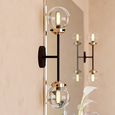Orbit Brass and Oil Rubbed Bronze Industrial MCM Wall Sconce Light Clear Glass Globe