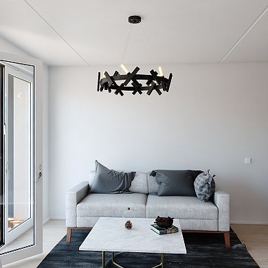 Wells 5 Light Matte Black Contemporary Wheel Chandelier