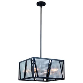 Oslo 16.25 in W Black Geometric Square Semi Flush Mount Ceiling Light Clear Glass