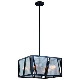 Oslo 16.25 in W Black Geometric Square Semi Flush Mount Ceiling Light Clear Glass