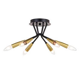 Ellis 16.25 in W Black and Brass Mid-Century Modern Semi Flush Mount Ceiling Light