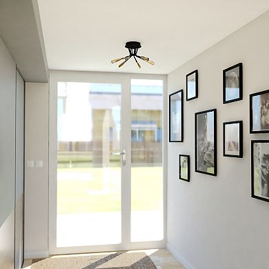 Ellis 16.25-in W Black and Brass Mid-Century Modern Semi Flush Mount Ceiling Light