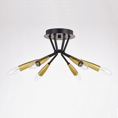 Ellis 16.25-in W Black and Brass Mid-Century Modern Semi Flush Mount Ceiling Light