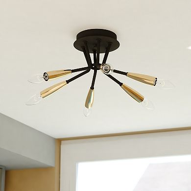 Ellis 16.25-in W Black and Brass Mid-Century Modern Semi Flush Mount Ceiling Light