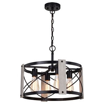 Burien 4L Black and Ash Farmhouse Drum Cage Pendant Light