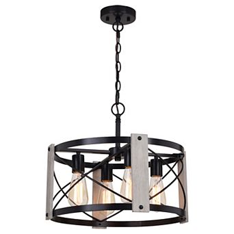 Burien 4L Black and Ash Farmhouse Drum Cage Pendant Light