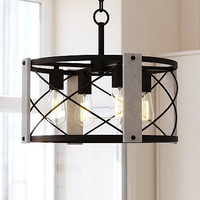 Burien 4L Black and Ash Farmhouse Drum Cage Pendant Light