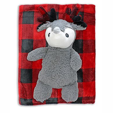 Baby Boys and Girls Check Blanket with Reindeer Plush Toy