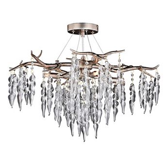 Rainier 24 in W Crystal Silver Waterfall Semi Flush Mount Ceiling Light