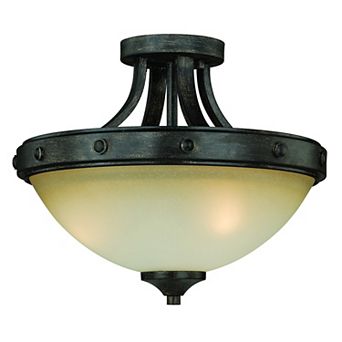 Halifax 14.5 in W Bronze Rustic Bowl Semi Flush Mount Ceiling Light Cream Glass