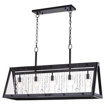 Tremont 5L Crystal Black Urban Loft Linear Chandelier Island Pendant Light Fixture