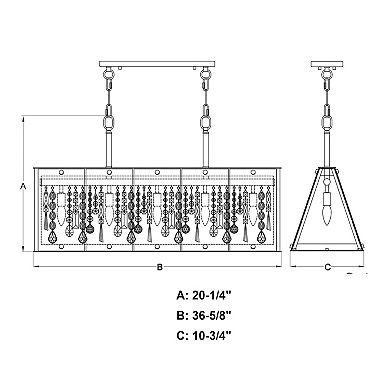 Tremont 5L Crystal Black Urban Loft Linear Chandelier Island Pendant Light Fixture