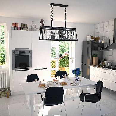 Tremont 5L Crystal Black Urban Loft Linear Chandelier Island Pendant Light Fixture