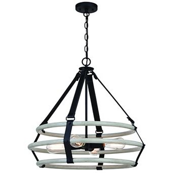 Taylor 4L Black and Ash Gray Drum Cage Industrial Pendant Light with Fabric Straps