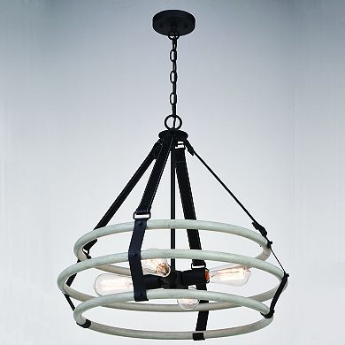 Taylor 4L Black and Ash Gray Drum Cage Industrial Pendant Light with Fabric Straps