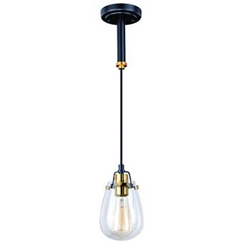 Kassidy Black and Brass Industrial Teardrop Mini Pendant Ceiling Light Clear Glass