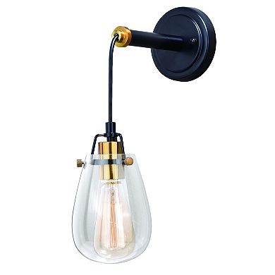 Kassidy Black and Brass Industrial Teardrop Mini Pendant Ceiling Light Clear Glass