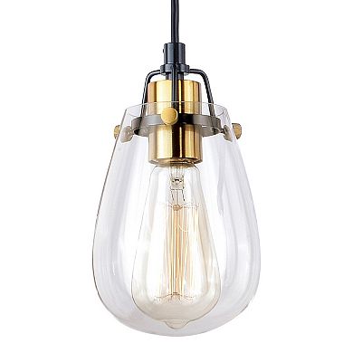 Kassidy Black and Brass Industrial Teardrop Mini Pendant Ceiling Light Clear Glass