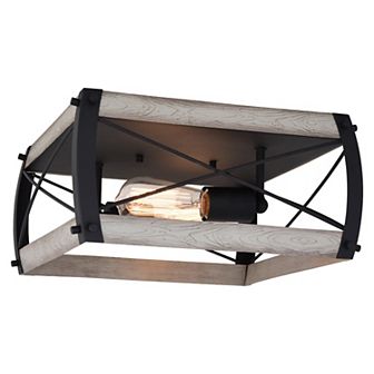 Montclare Black and White Ash Wood Finish Farmhouse Cage Flush Mount Ceiling Light Fixture