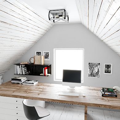 Montclare Black and White Ash Wood Finish Farmhouse Cage Flush Mount Ceiling Light Fixture