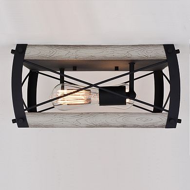 Montclare Black and White Ash Wood Finish Farmhouse Cage Flush Mount Ceiling Light Fixture