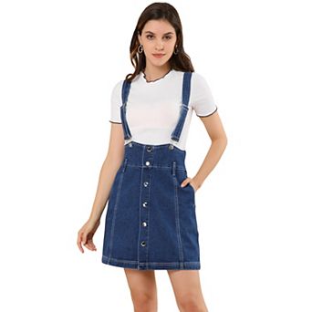 Women's Casual Button Down Adjustable Strap Denim Jeans Overall Suspender Skirt