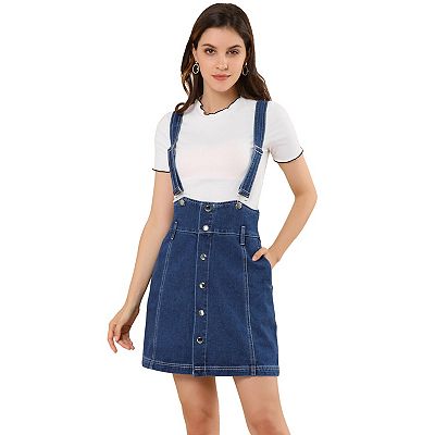 Women s Casual Button Down Adjustable Strap Denim Jeans Overall Suspender Skirt