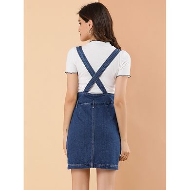 Women's Casual Button Down Adjustable Strap Denim Jeans Overall Suspender Skirt