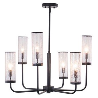 Glencoe 6 Light Matte Black Multi-Level Chandelier Clear Crackle Glass