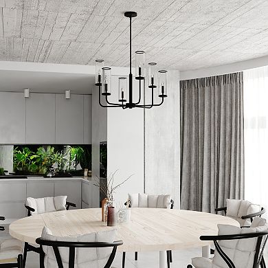 Glencoe 6 Light Matte Black Multi-Level Chandelier Clear Crackle Glass