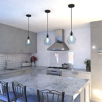 Millie Bronze Farmhouse Jar Mini Pendant Ceiling Light Smoke Blue Glass