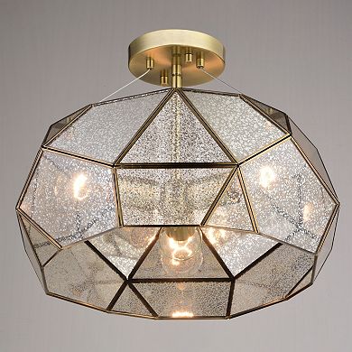 Euclid 16-in W Gold Aged Brass Semi Flush Mount Ceiling Light Fixture with Silver Mercury Glass