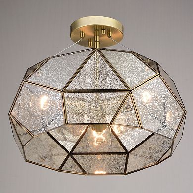 Euclid 16-in W Gold Aged Brass Contemporary Geometric Semi Flush Mount Ceiling Light Fixture with Silver Mercury Glass Shade