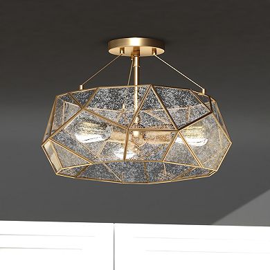 Euclid 16-in W Gold Aged Brass Contemporary Geometric Semi Flush Mount Ceiling Light Fixture with Silver Mercury Glass Shade