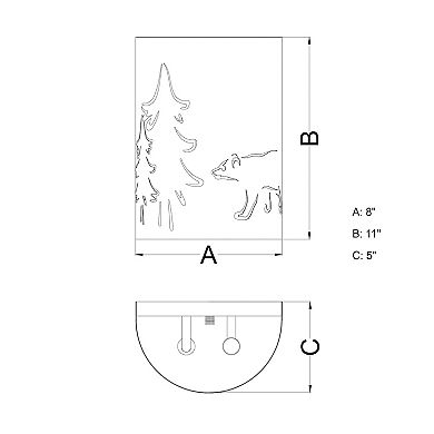 Katmai 2 Light Bronze Gold Rustic Bear Tree Flush Wall Sconce