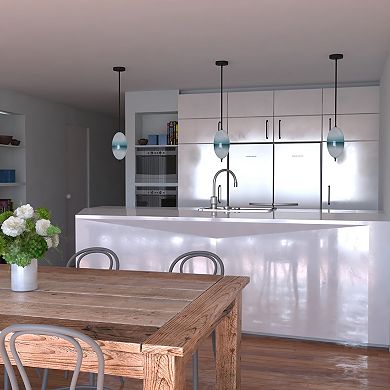 Somerset LED Bronze Mini Pendant Ceiling Light Blue and White Glass