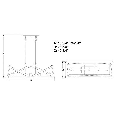 Wade 5L Black and Wood Rustic Cage Linear Chandelier Island Pendant Light Fixture