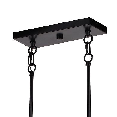 Wade 5L Black and Wood Rustic Cage Linear Chandelier Island Pendant Light Fixture