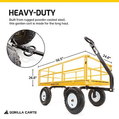 Gorilla Carts Steel Utility Cart, 7 Cu Ft Garden Wagon W/removable Sides, Yellow