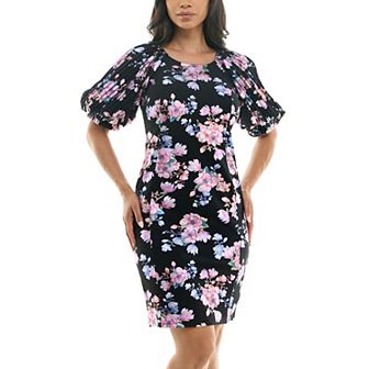 Women's Nina Leonard Pleat Puff Sleeve Dress
