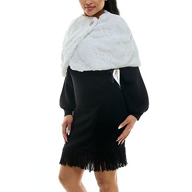 Women's Nina Leonard Faux-Fur Wrap-Over Stripe Capelet