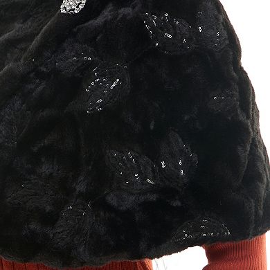 Women's Nina Leonard Faux-Fur Wrap-Over Stripe Capelet