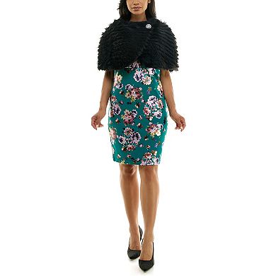 Women's Nina Leonard Faux-Fur Wrap-Over Stripe Capelet